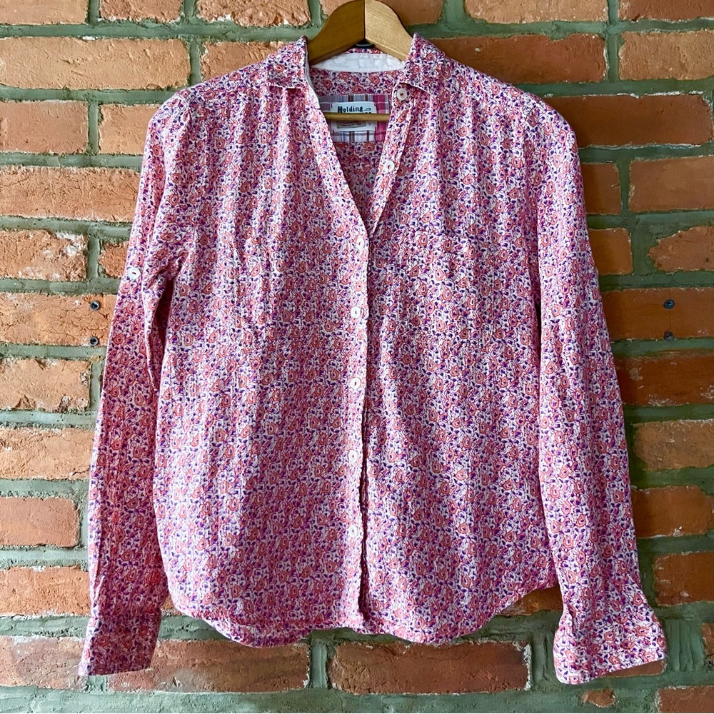{ Anthropologie } HOLDING HORSES Peach Casual Western Button Down Shirt, size 0